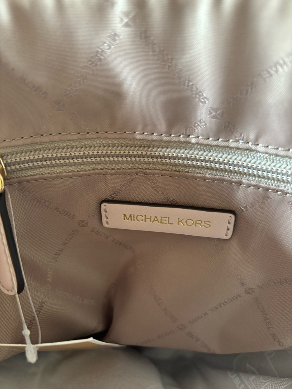 NWT Michael Kors Signature Logo Dallas Slim Backpack Blush Pink Trim Cream Gold - Picture 7 of 9